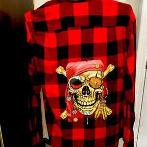 Plaid skull shirt. Small to medium. Fun Halloween, Gasparilla, music festival